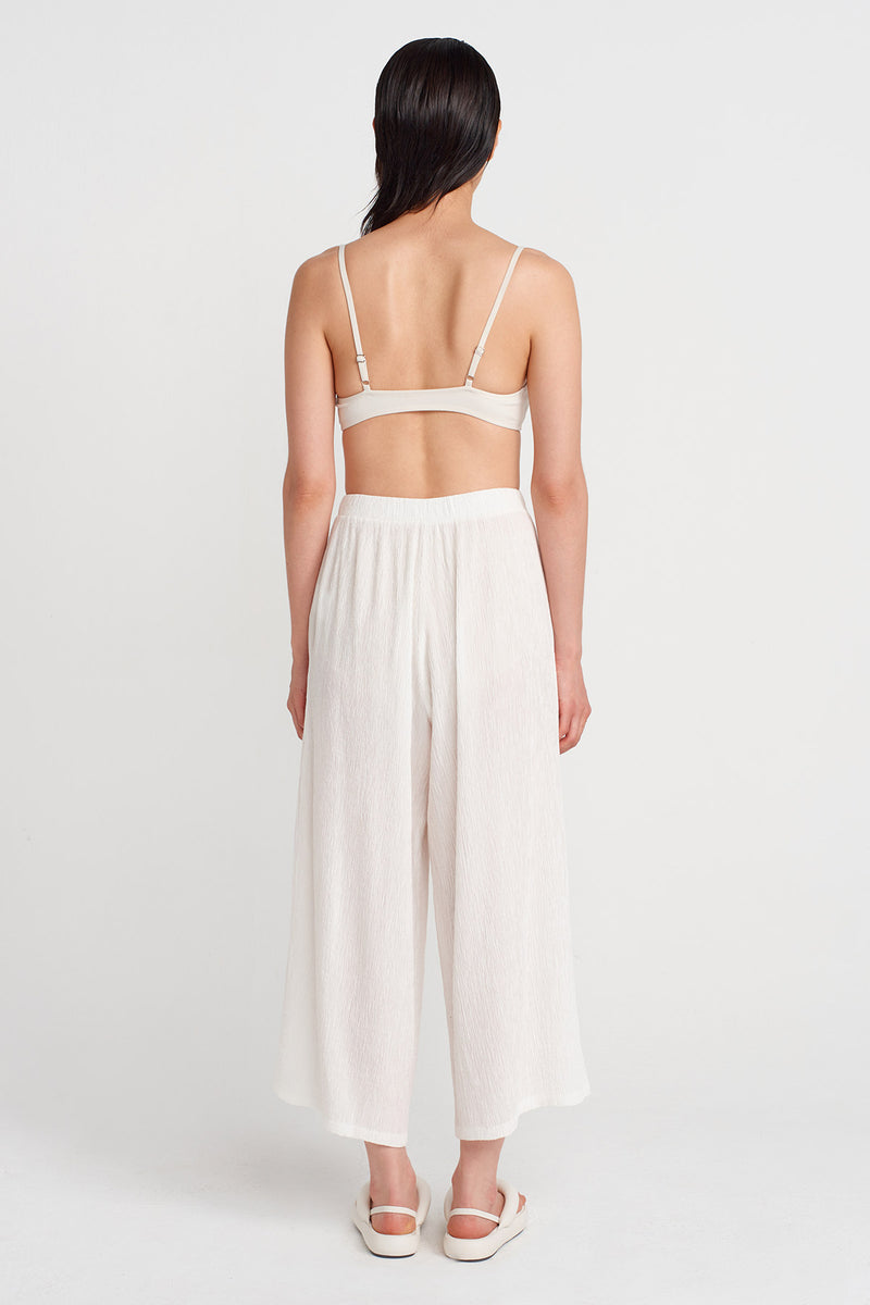 NU Wide Crinkle Trousers Off White