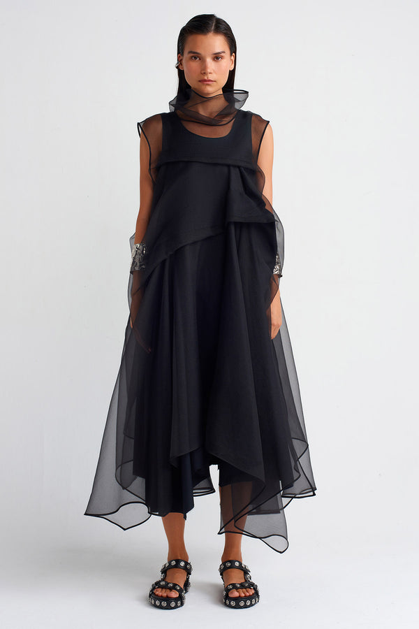 NU Pleated Organza Dress Black
