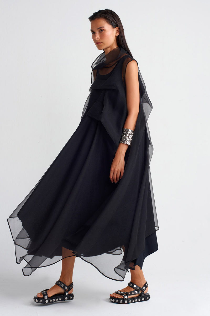 NU Pleated Organza Dress Black