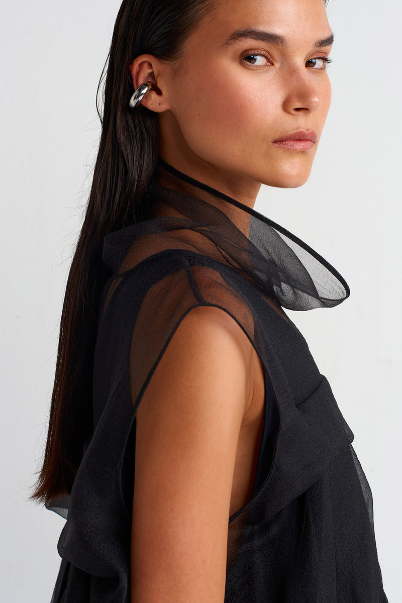 NU Pleated Organza Dress Black