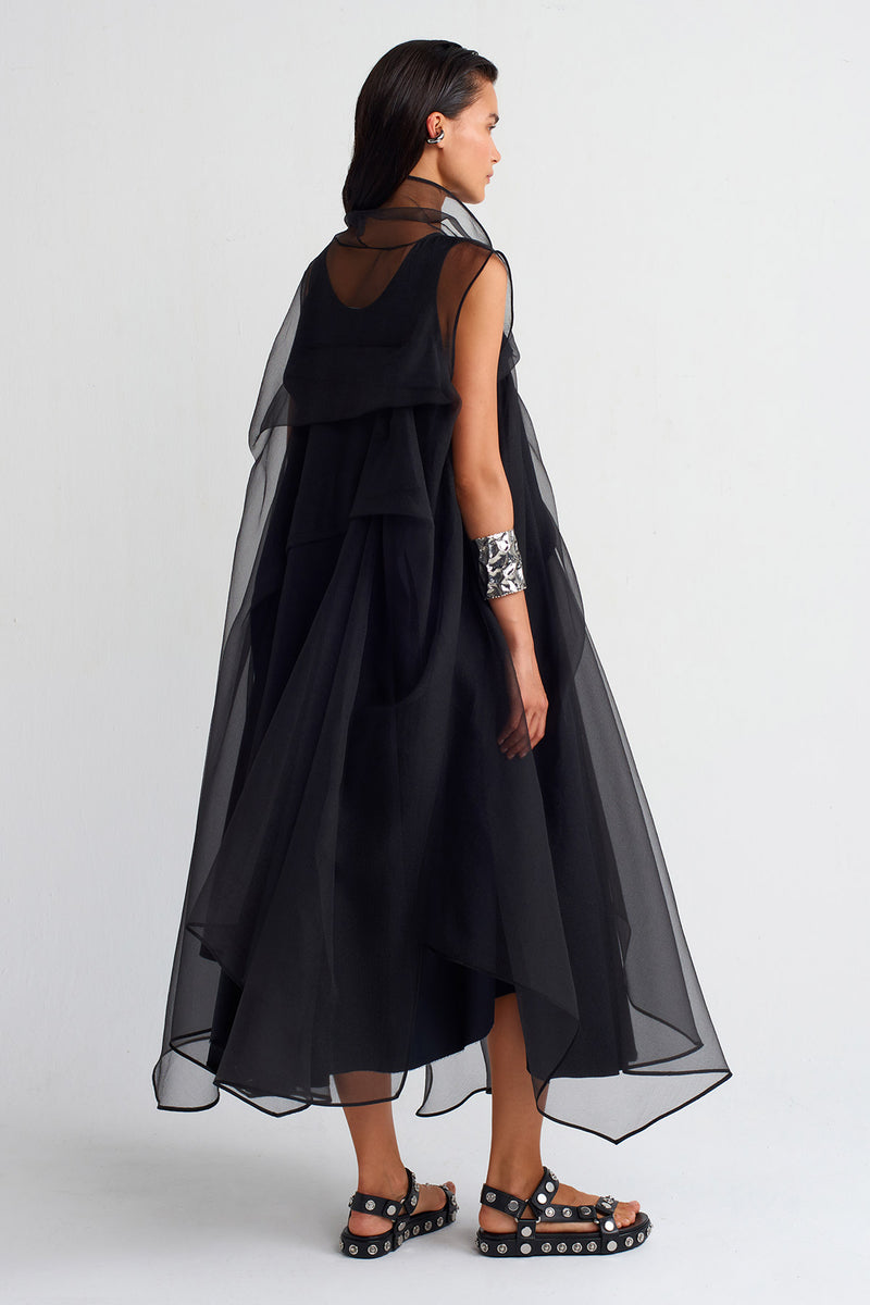 NU Pleated Organza Dress Black