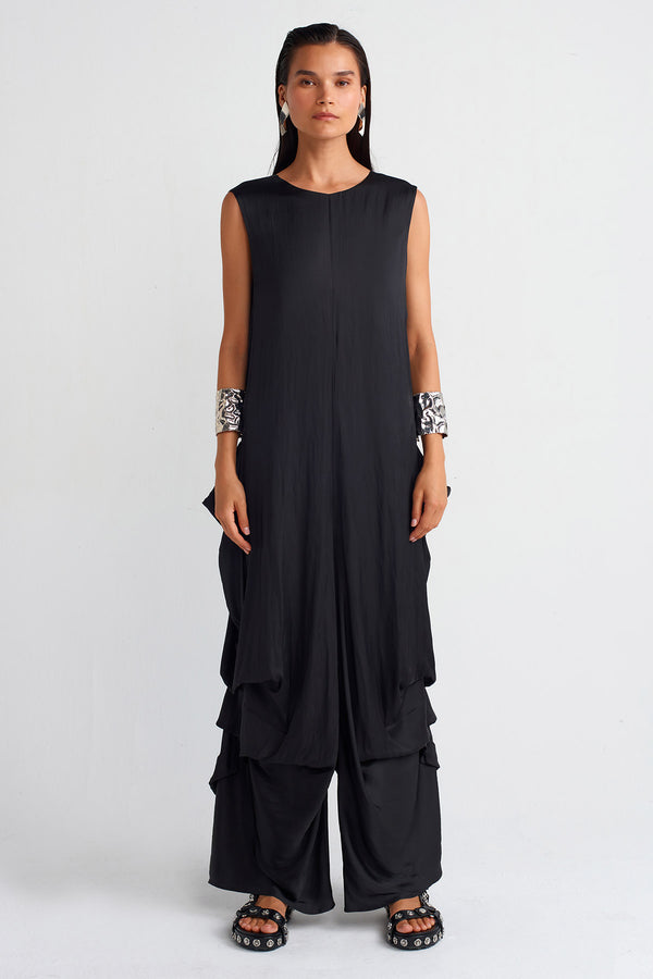 NU Pleated Satin Jumpsuit Black