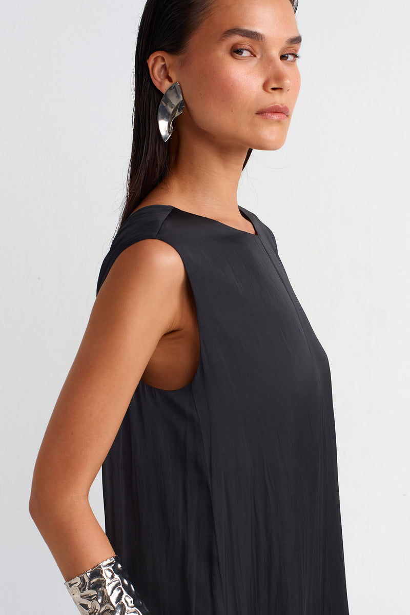 NU Pleated Satin Jumpsuit Black