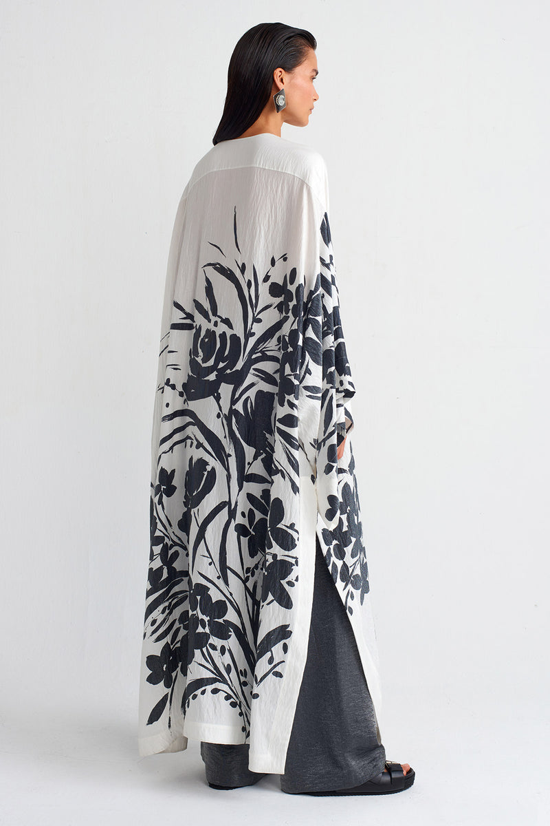 Nu Printed Kaftan Dress Grey+White