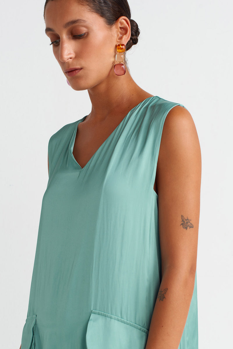 NU Pocket Satin Jumpsuit Turquoise