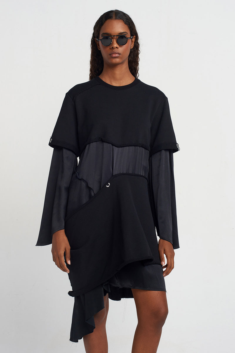 Nu Fabric Block Long Sleeve Dress Black