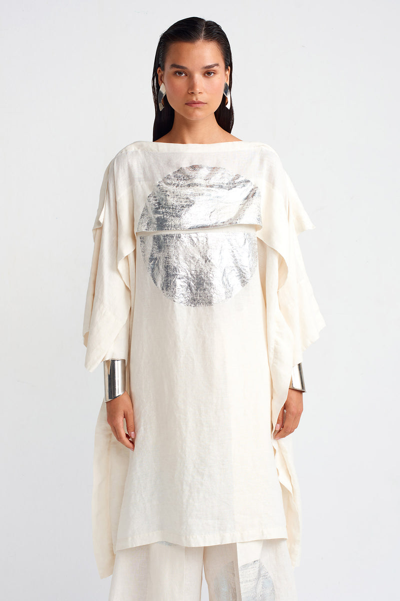 NU Silver Printed Linen Dress Ecru