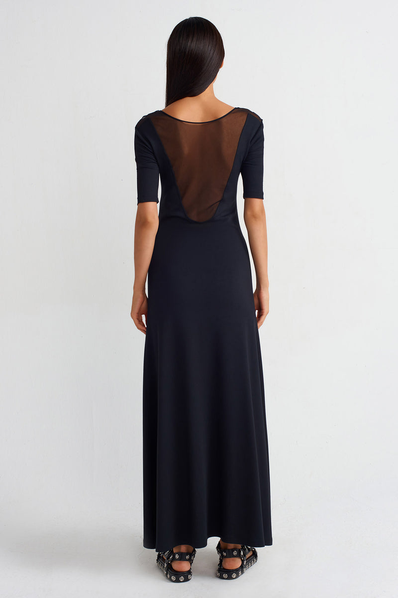 NU Mesh Detail Long Dress Black