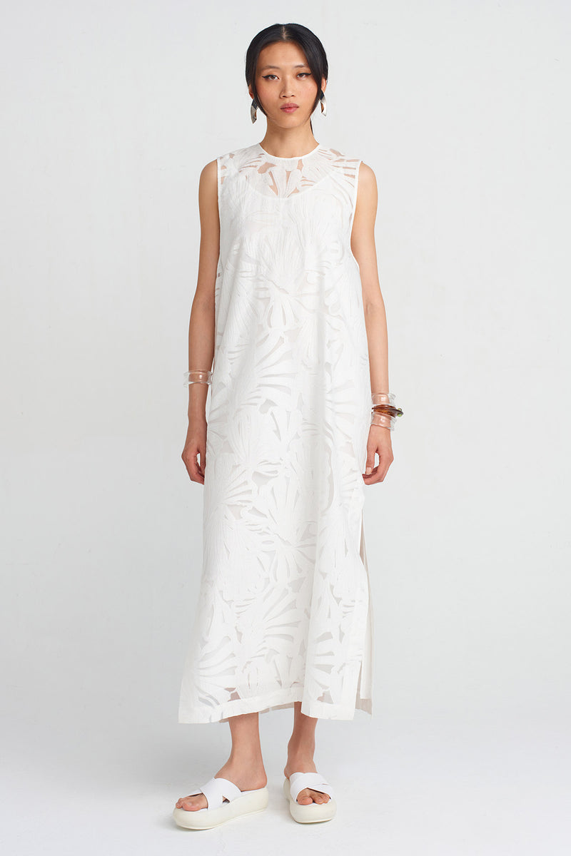 Nu Jacquard Pattern Organza Dress Off White