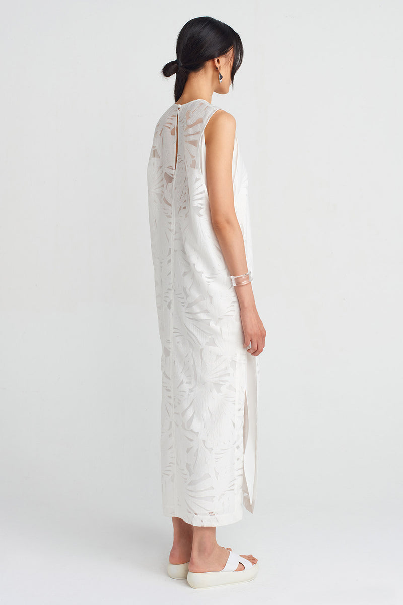 Nu Jacquard Pattern Organza Dress Off White