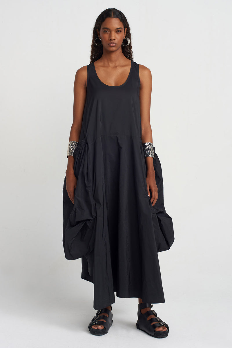 Nu Oversized Pocket Taffeta Dress Black