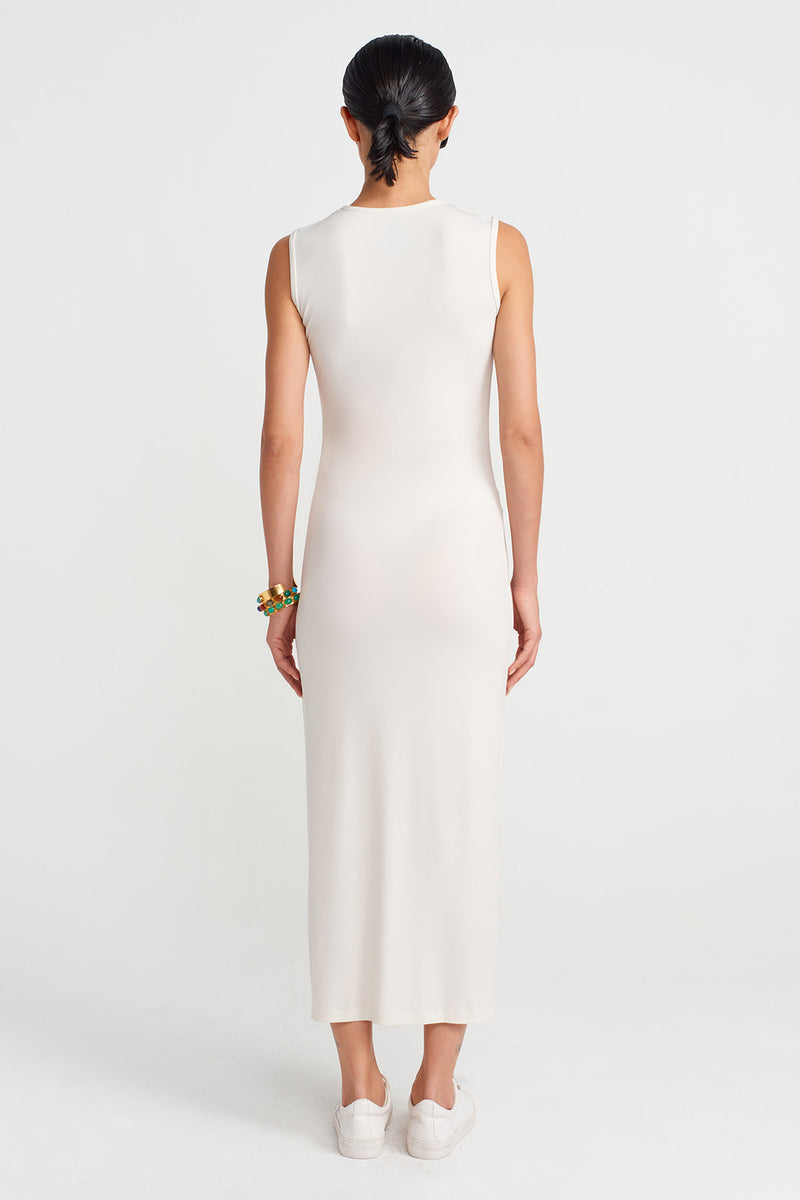 NU Plain Long Jersey Dress Ecru