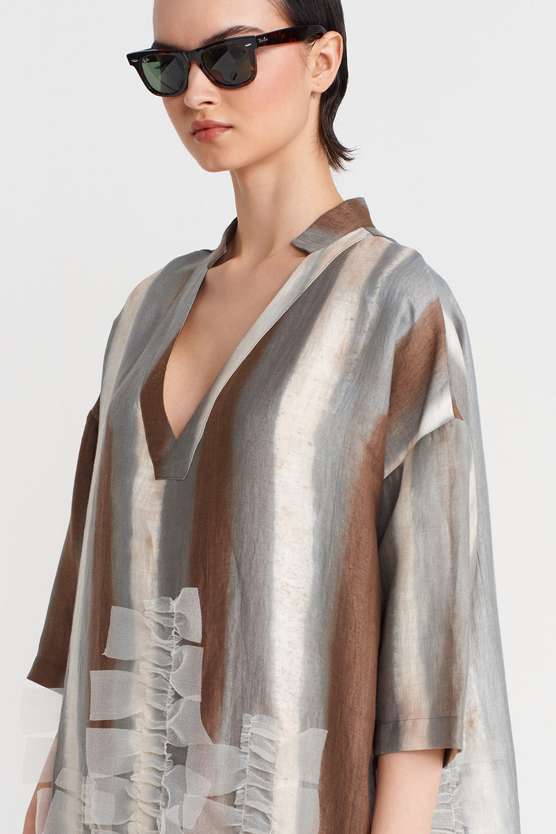 NU Printed V-Neck Dress Brown/White