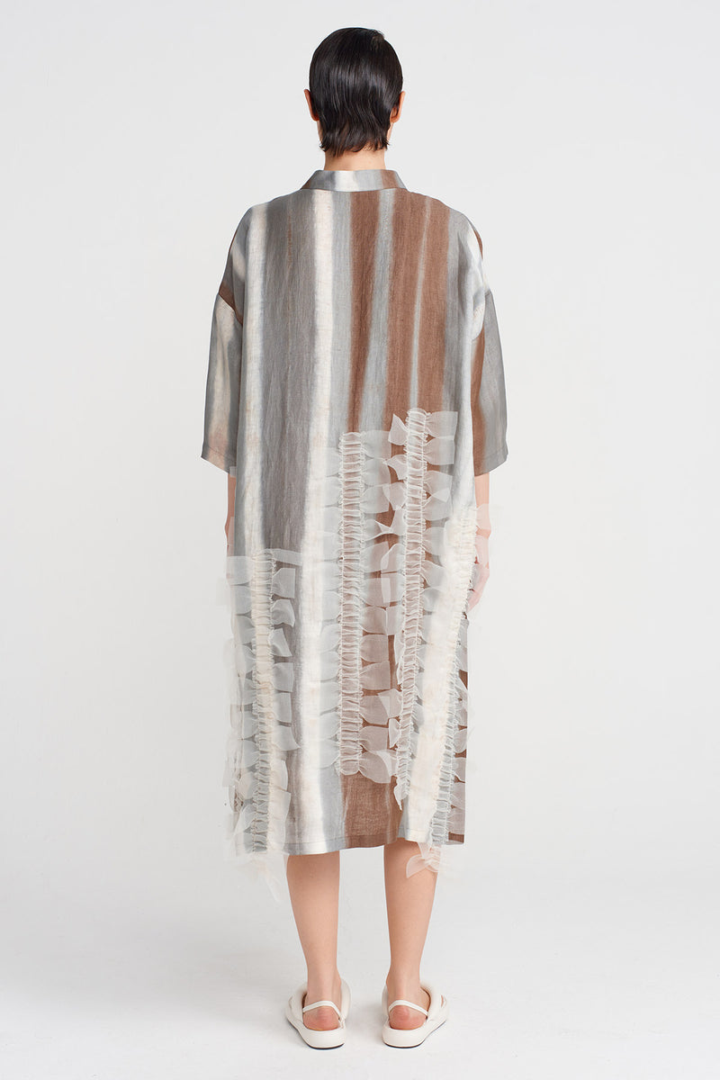 NU Printed V-Neck Dress Brown/White