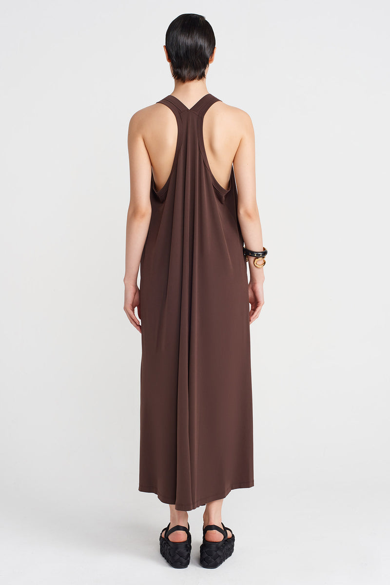 NU V-Neck Long Jersey Dress Chocolate Brown