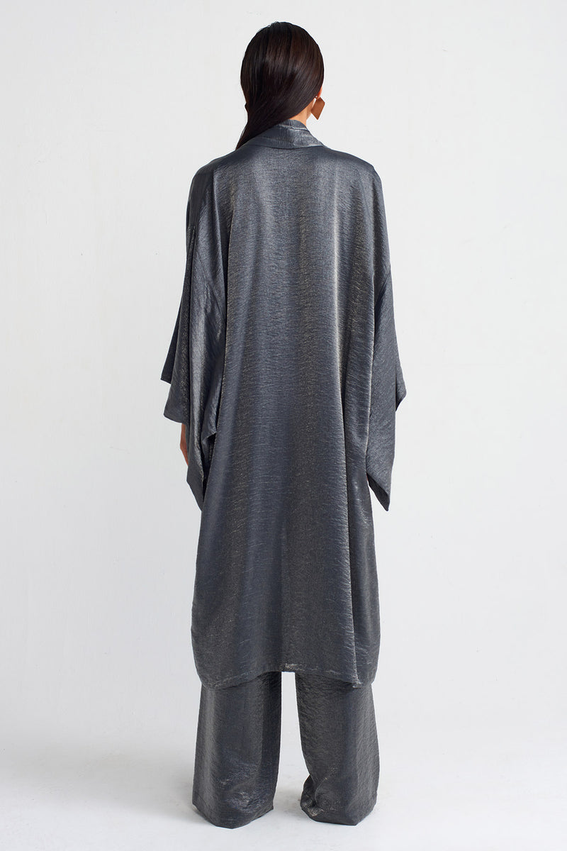 Nu Shiny Fabric Long Kimono Grey