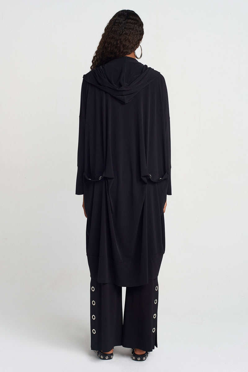 Nu Eyelet, Hooded Jersey Cardigan Black