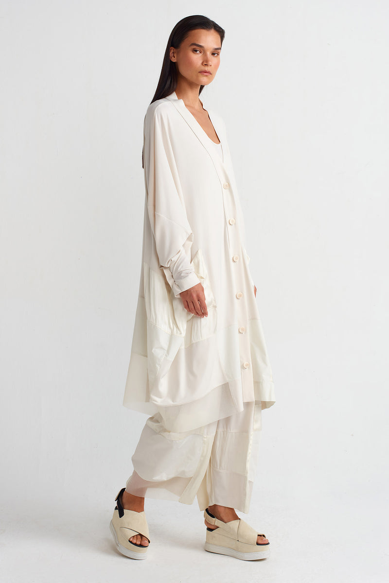 NU Organza And Taffeta Striped Jersey Cardigan Ecru