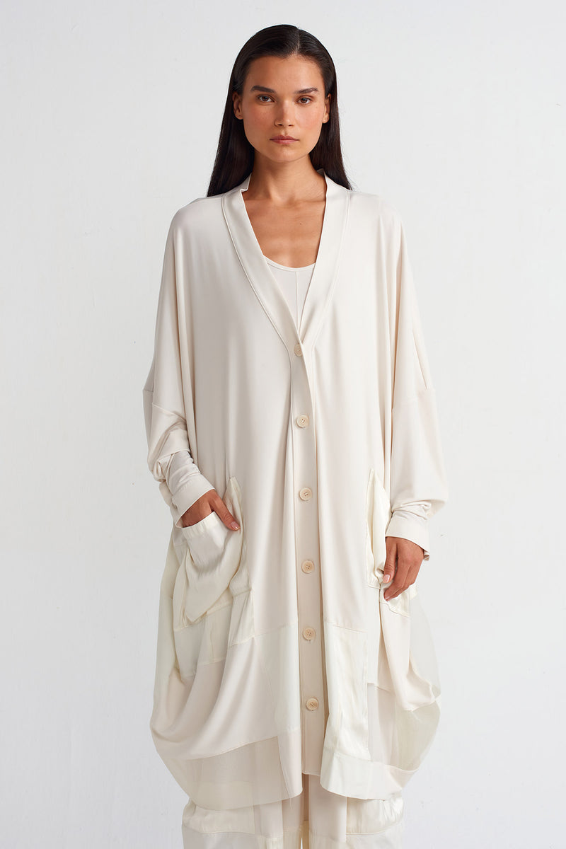 NU Organza And Taffeta Striped Jersey Cardigan Ecru