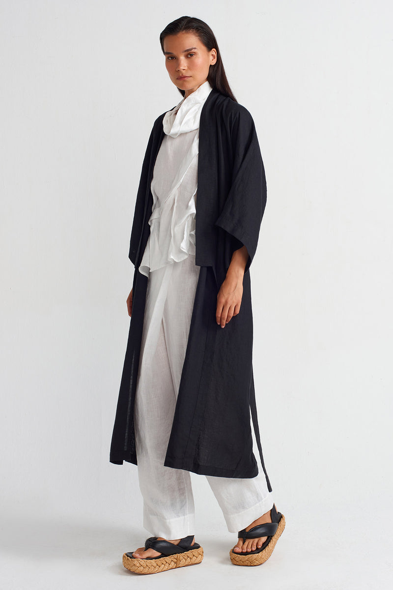 NU Long Linen Kimono Black