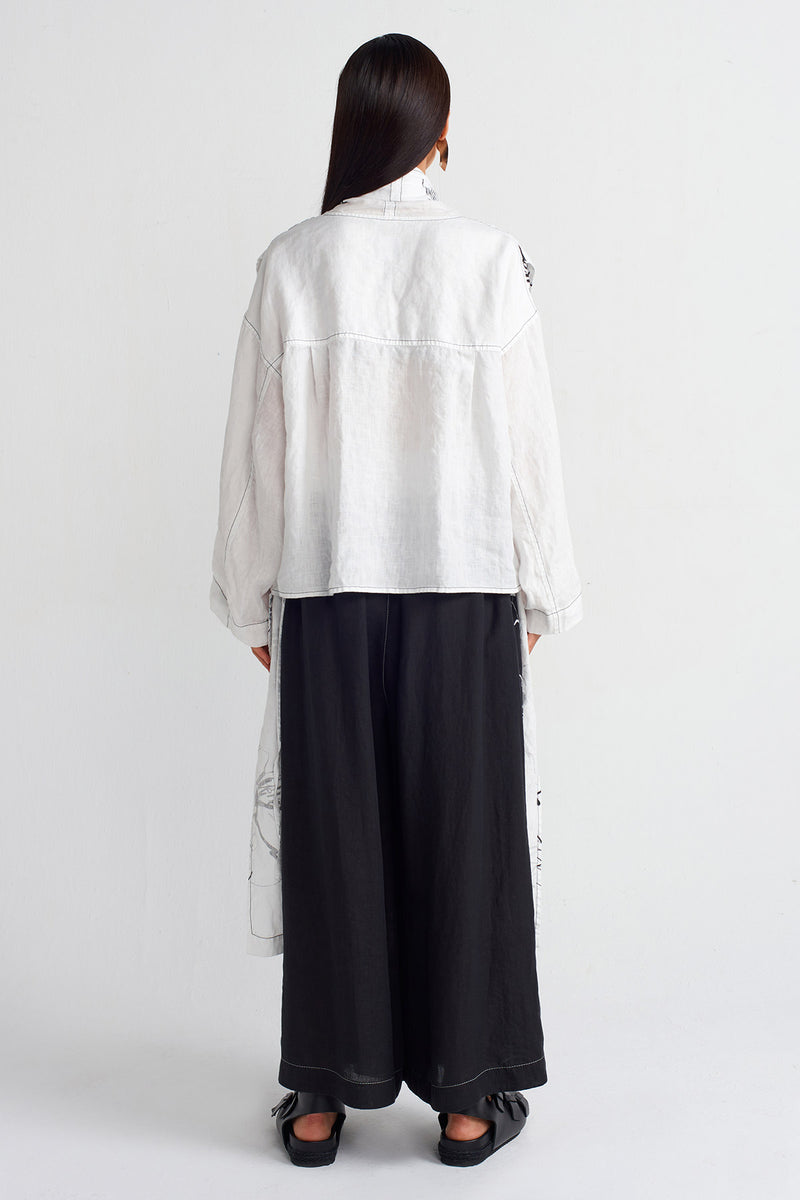 NU Printed Linen Long Kimono Off White/Black