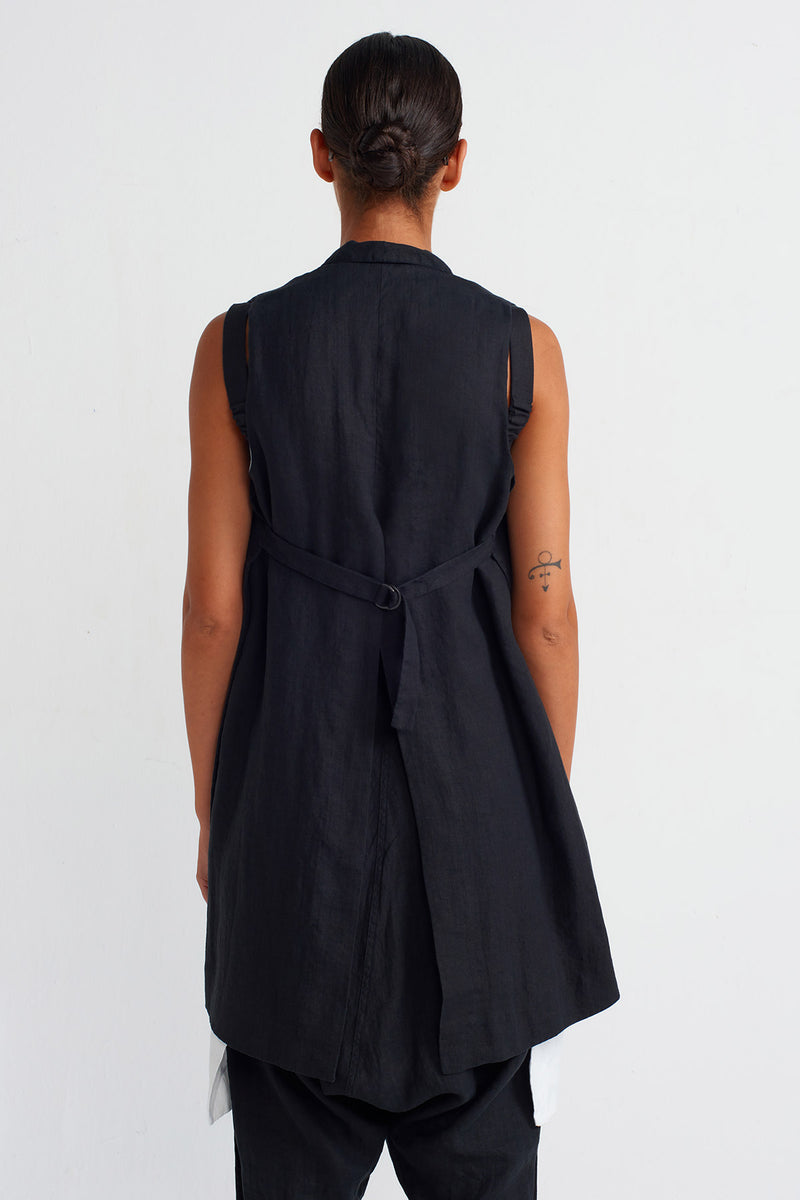 NU Color Block Linen Vest Black/Offwhite