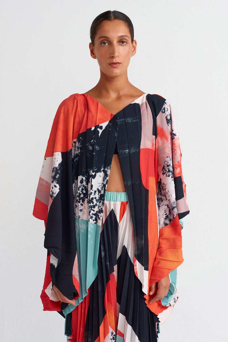 NU Printed Pleated Cardigan Multi Color