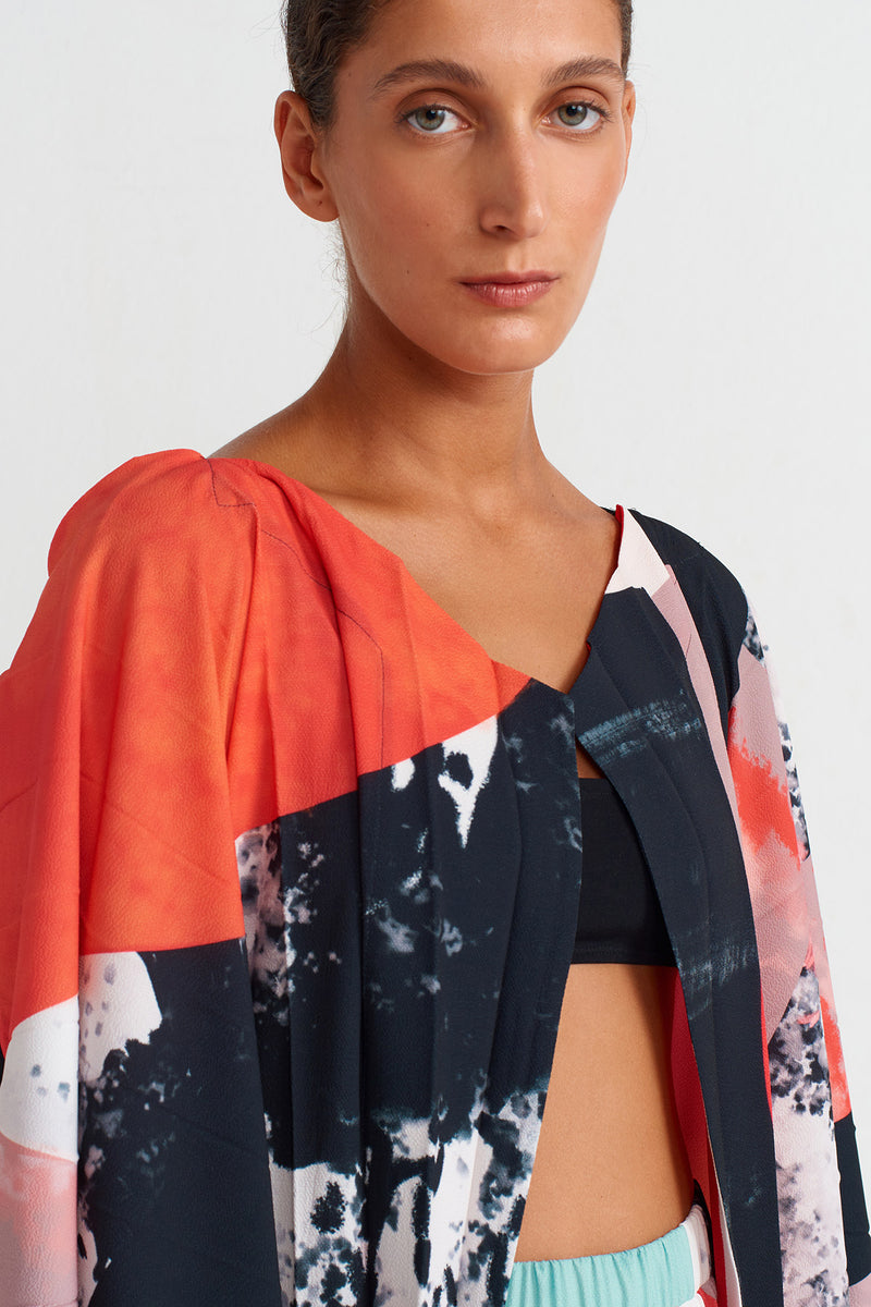 NU Printed Pleated Cardigan Multi Color