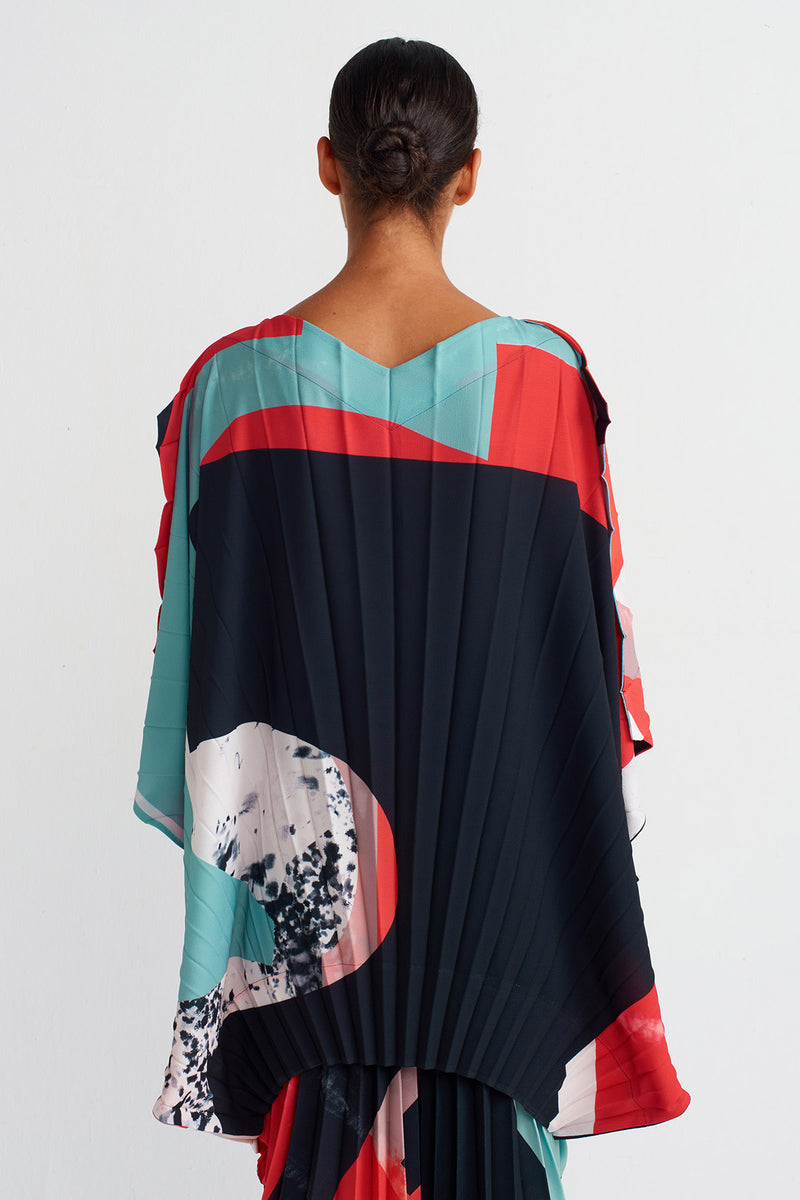 NU Printed Pleated Cardigan Multi Color