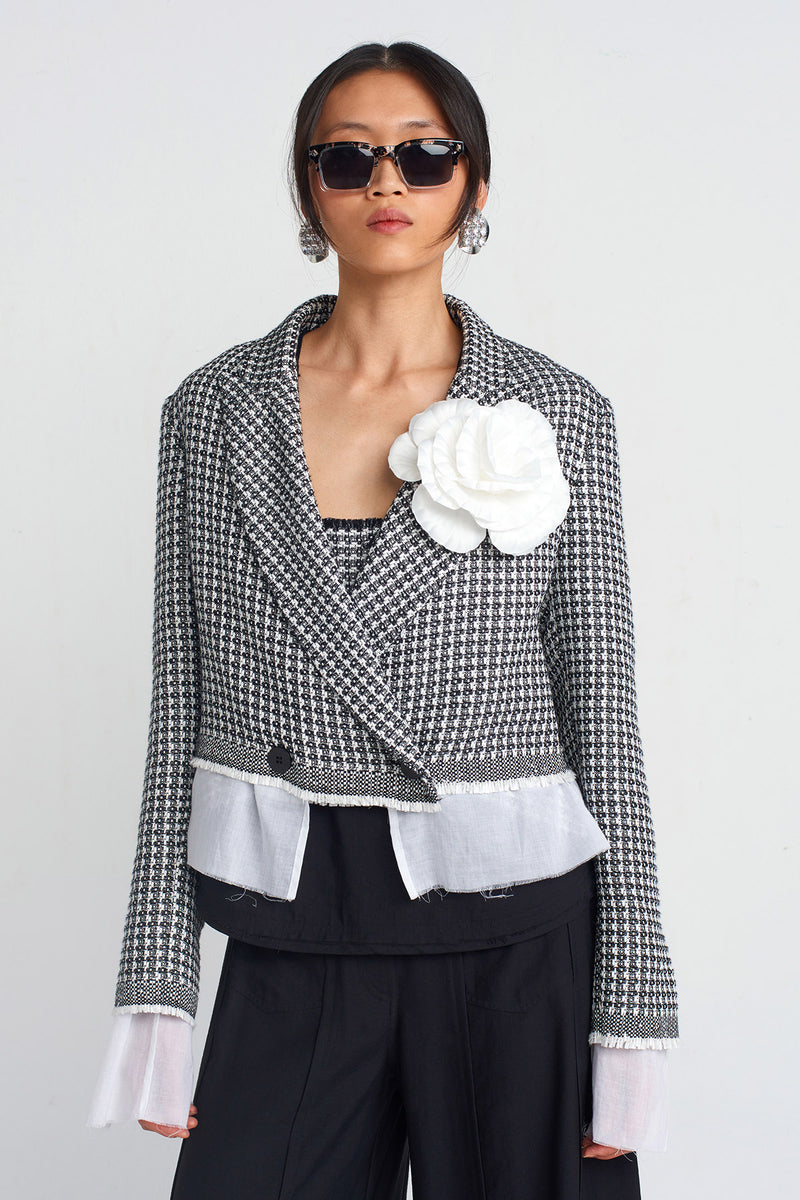 NU Tweed Rose Appliqué Jacket Black/White