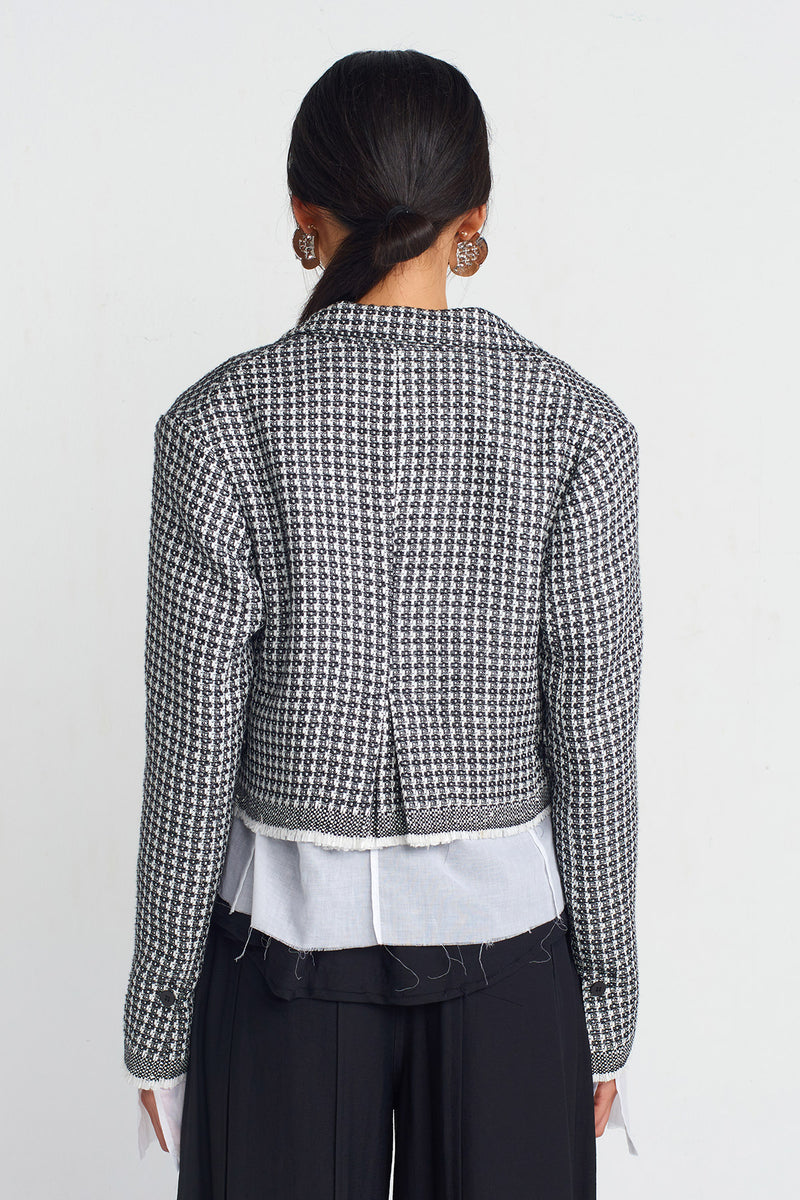 NU Tweed Rose Appliqué Jacket Black/White