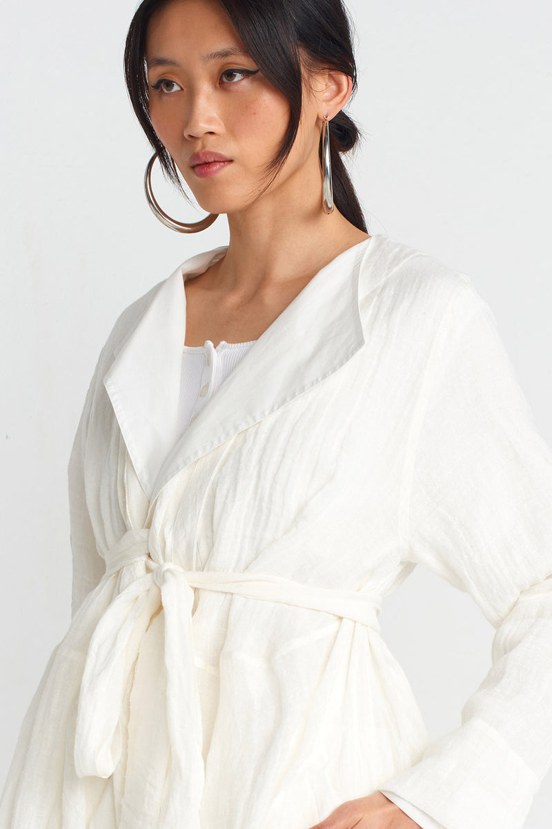 NU Linen Belted Jacket Off White
