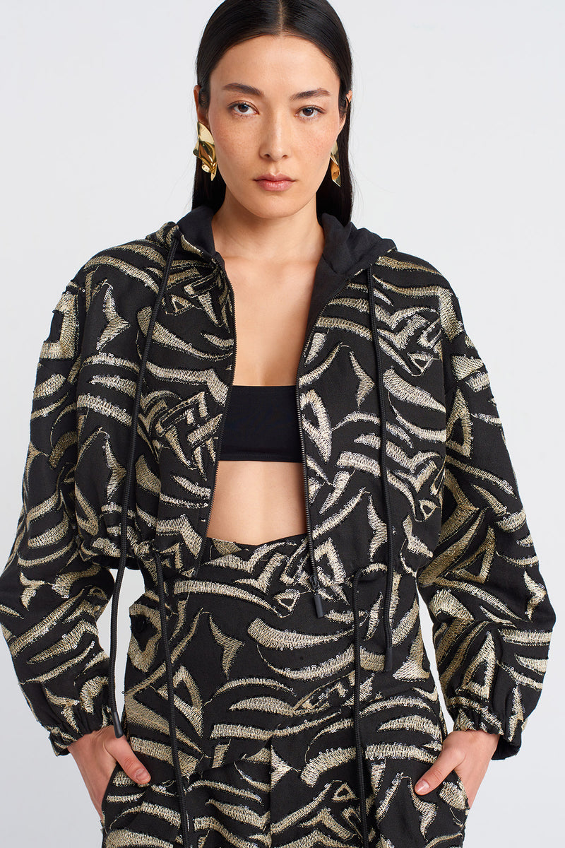 NU Gold Embroidered Short Jacket Black