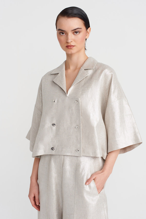 Nu Buttoned, Coated Fabric Jacket Silver