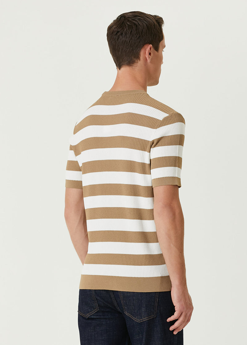 Beymen Club Men Striped Short Sleeve Sweater Camel