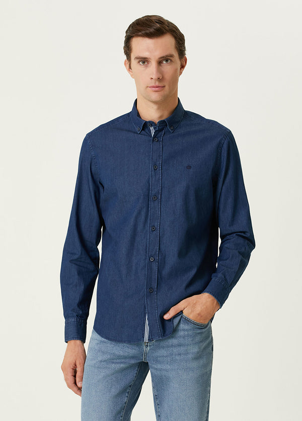 Beymen Club Men Comfort Fit Denim Shirt Dark Blue