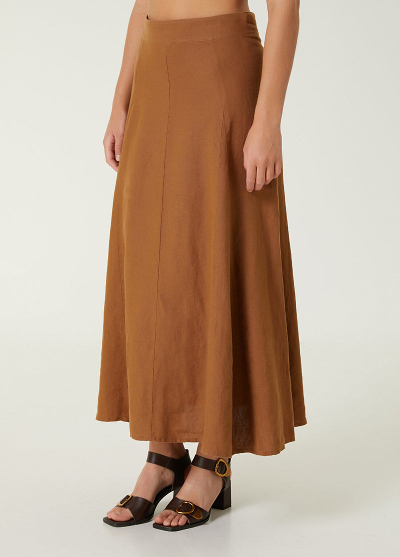 Beymen Club Midi Linen Skirt Camel