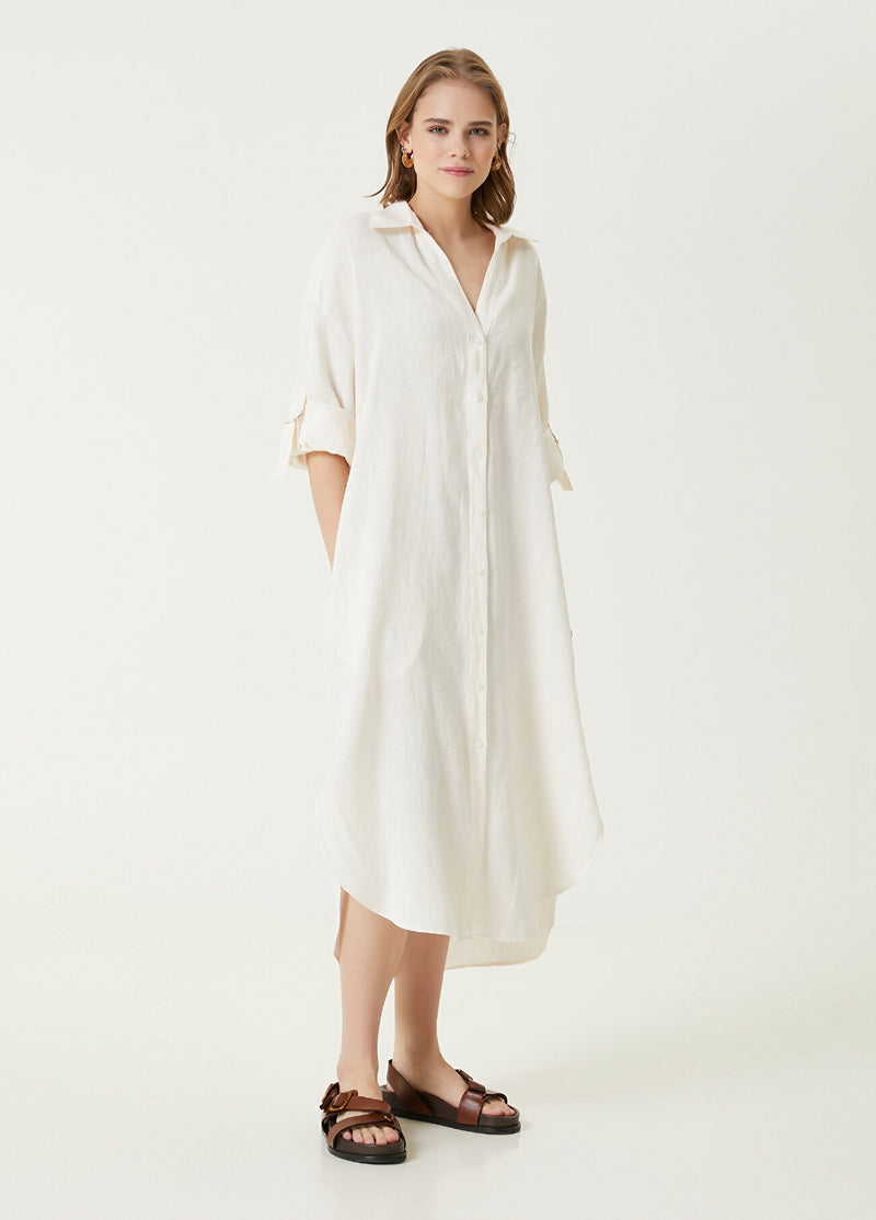 Beymen Club Linen Dress With Slit Detail  Off White