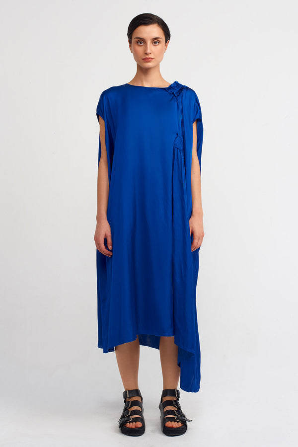 Nu Wide Neck Satin Dress Blue