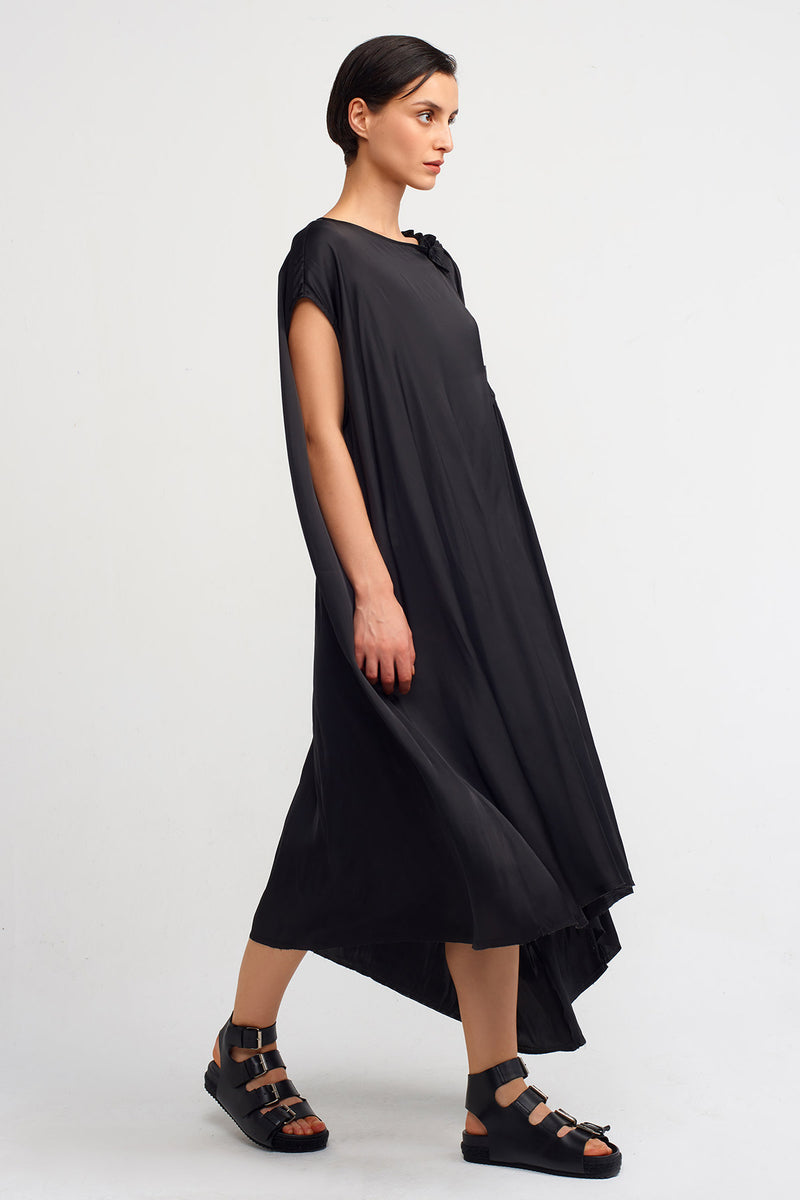 Nu Wide Neck Satin Dress Black