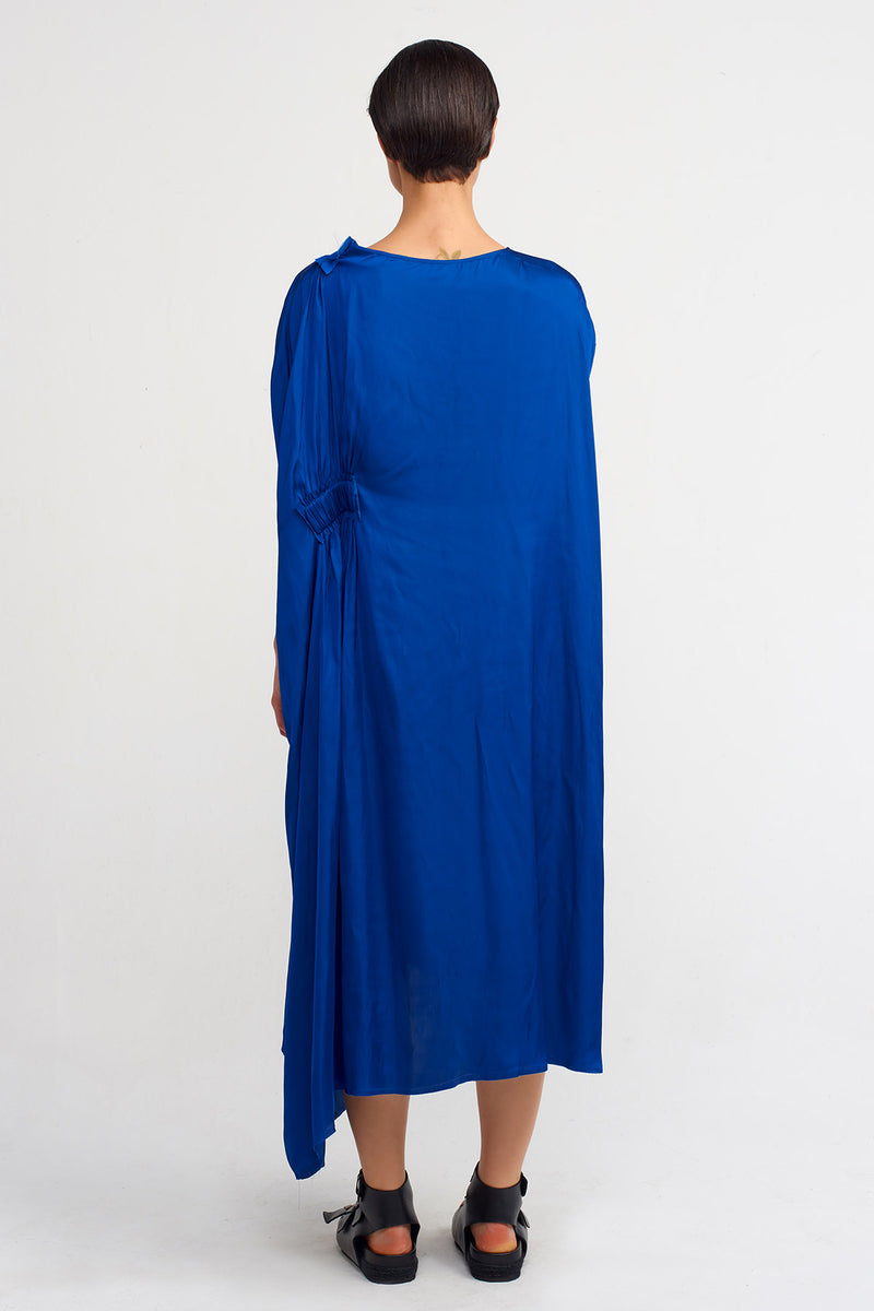 Nu Wide Neck Satin Dress Blue