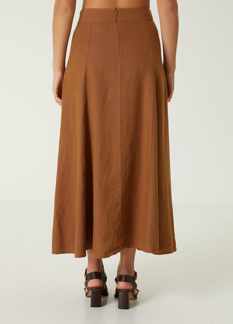 Beymen Club Midi Linen Skirt Camel