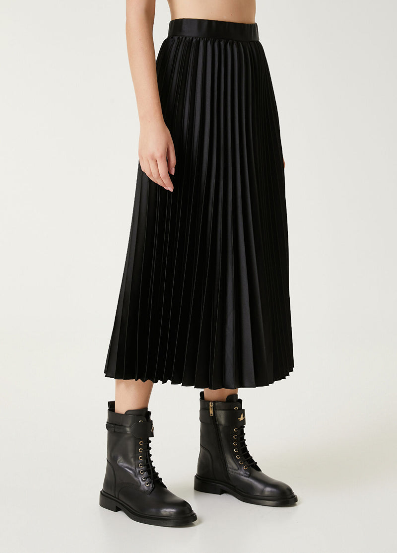 Beymen Club Pleated Satin Midi Skirt Black