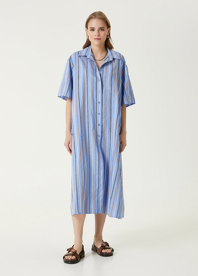 Beymen Club Striped Midi Shirt Dress Blue