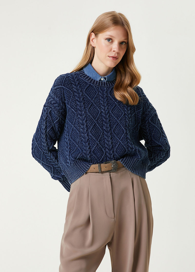 Beymen Club Hair Braid Textured Sweater Indigo