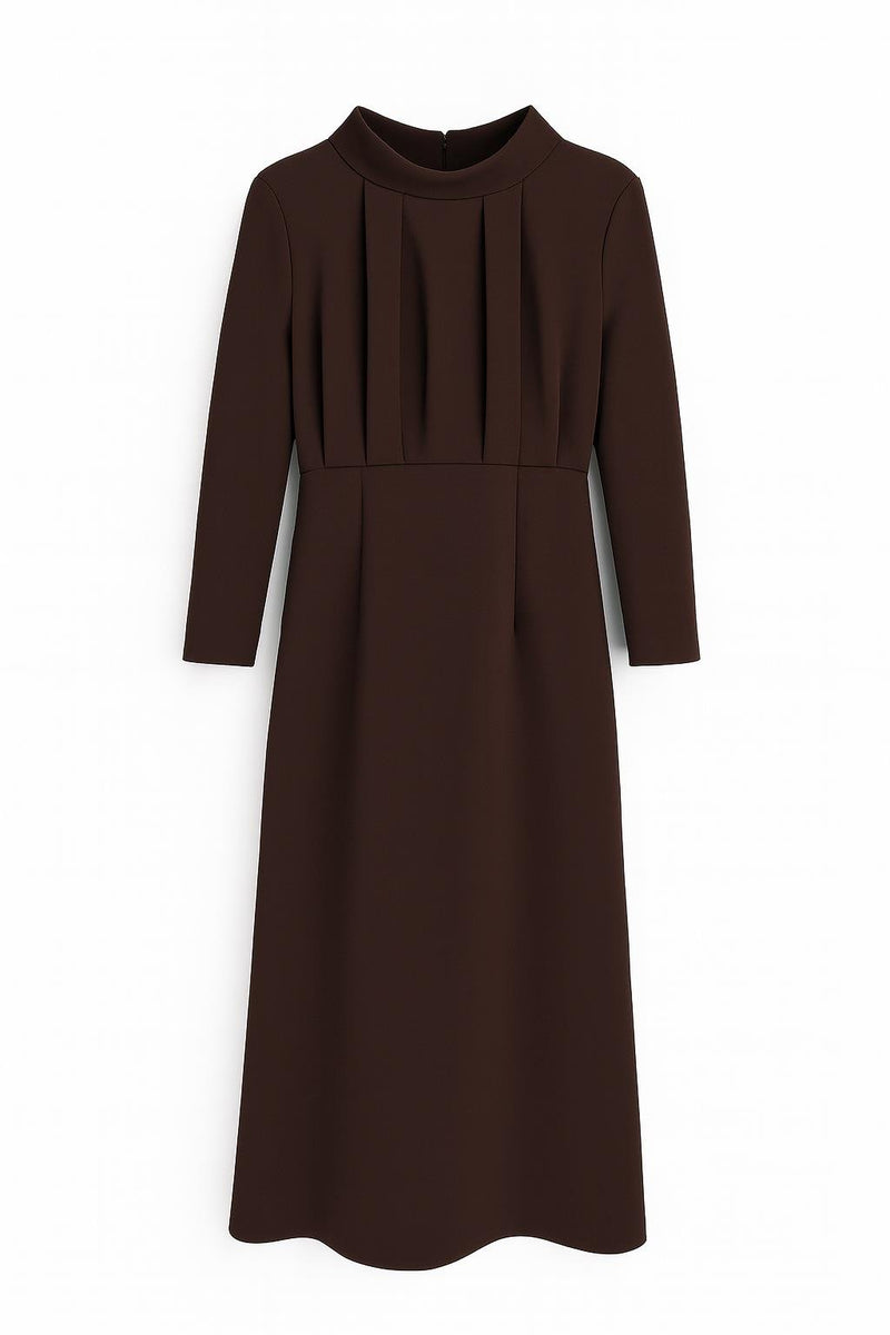 Setre Long Sleeve Dress With Draped Detail Coffee Brown