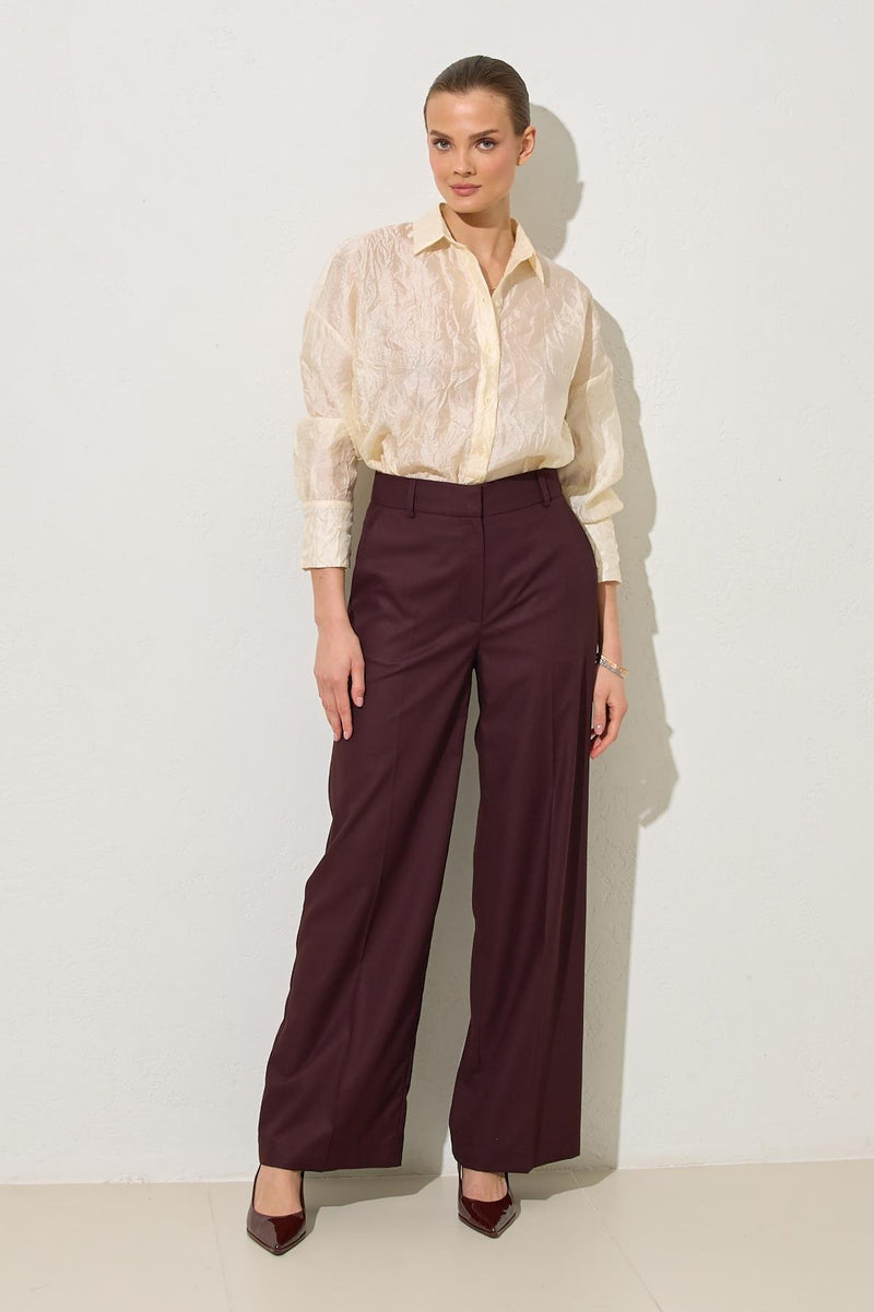 Setre Pocket Detailed Relaxed Cut Wide Leg Trousers Burgundy