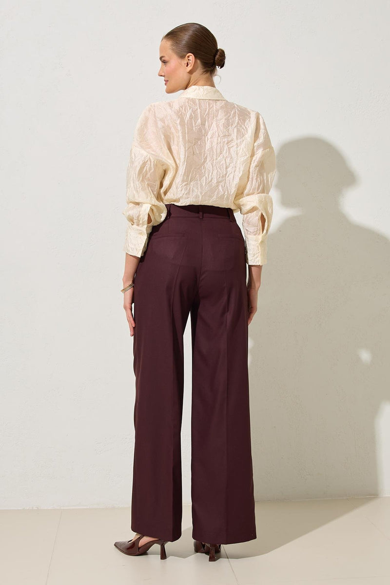 Setre Pocket Detailed Relaxed Cut Wide Leg Trousers Burgundy