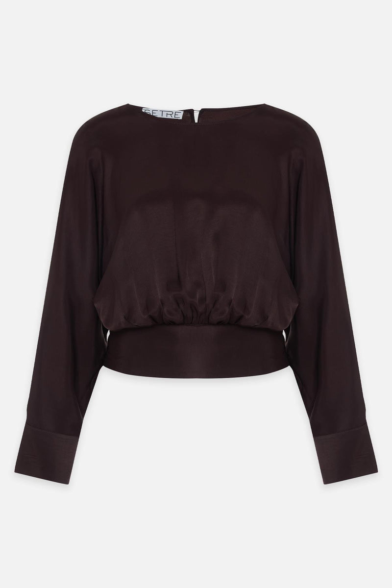 Setre Waist Tie Detailed Long Sleeve Blouse Chocolate Brown