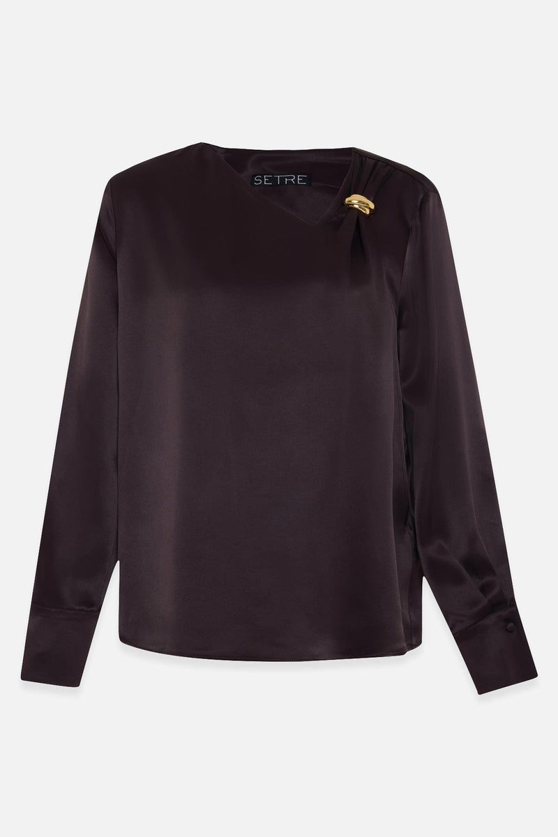 Setre Collar Accessory Detailed Relaxed Cut Blouse Chocolate Brown